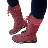 Women's Plush Mid-Calf Lace Up Flat Boots - Purple - Mid Calf Boots - 43 B - Plush - image 20