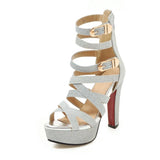 Women's Platform Gladiator Glitter Sandals - Silver - Gladiator Sandals - 48 B - PU Leather - image 12