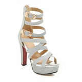Women's Platform Gladiator Glitter Sandals - Silver - Gladiator Sandals - 48 B - PU Leather - image 13