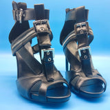 Women's Buckle Strap Zip Stiletto Sandals - Black - Gladiator Sandals - 46 B - PU Patent Leather - image 5