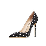 Women's Silk Polka Dot Pointed Toe Heels - Black - 1 / 12cm Heel - 46 B - Silk/Leather - image 12