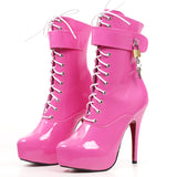 Women's Padlock High Stiletto Ankle Boots - Hot Pink - Ankle Boots - 15 B - PU Patent Leather - image 15