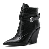 Women's Pointed Toe Zip Up Ankle Boots - Alligator Pattern - Black - 11.5 B - PU Leather - image 9