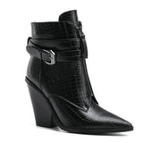 Women's Pointed Toe Zip Up Ankle Boots - Alligator Pattern - Black - 11.5 B - PU Leather - image 11