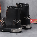 Men's Leather Gothic Rivet Ankle Boots - Black - Biker Ankle Boot - 44 B - Genuine Leather - image 11