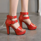 Women's High Strappy Platform Sandals - Red - Platform Sandals - 50 B - PU Leather - image 14