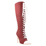 Women's Lace Up Canvas Stiletto Boots - Black - P90938C - 15 B - Canvas - image 18