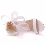 Women's Chiffon Bow High Bridal Sandals - White - Wedding Sandals - 43 B - PU Leather - image 19