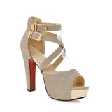 Women's Gold Glitter Platform Sandals - Gold - 11.5cm / Sandals - 43 B - PU Leather - image 32