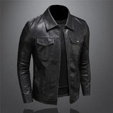 Men's Slim Fit Faux Leather Jacket - Black - 1 / No Fleece Jacket - 5XL - PU Leather - image 4