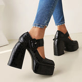 Women's Stone Pattern High-Heel Platform - Red - Chunky Platforms - 43 B - PU Leather - image 19