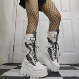 Funki Buys | Boots | Women's Goth Lace Up Platform Wedges