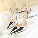 Women's Shiny Patent High Heel Slingback - Blue - Strappy Stilettos - 9 B - PU Leather - image 11