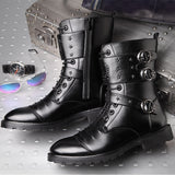 Men's Punk Rivet Buckle Motorcycle Boots - Black - Rivet Boot - 45 B - PU Leather - image 3