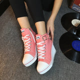 Women's High Top Platform Wedge Sneaker - White - Platform Sneakers - 43 B - Canvas - image 36