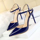 Women's Shiny Patent High Heel Slingback - Blue - Strappy Stilettos - 9 B - PU Leather - image 9