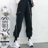 Women's Retro Streetwear Cargo Pants - Black - 1 / Cargo Pants - 5XL - Polyester - image 2