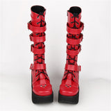 Women's Gothic Punk 4 Strap Platform Boot - Red - PU - Platform Buckle Boots - 12 B - PU Leather - image 14