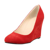 Women's High Heeled Flock Wedge Pumps - Orange/Red - Women High Heels - 42 B - PU Flock Leather - image 15