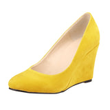 Women's High Heeled Flock Wedge Pumps - Yellow - Women High Heels - 42 B - PU Flock Leather - image 16