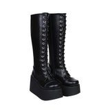 Women's Punk Motorcycle Platform Boots - Black - Punk Boots - 47 B - PU Leather - image 16