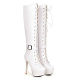 Women's Knee-High Chic High Stiletto Boot - Beige - 1 - Super High Boots - 45 B - PU Leather - image 2