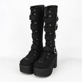 Women's Gothic Punk 4 Strap Platform Boot - Red - PU - Platform Buckle Boots - 12 B - PU Leather - image 16