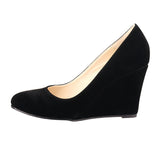 Women's High Heeled Flock Wedge Pumps - Blue - Women High Heels - 42 B - PU Flock Leather - image 9