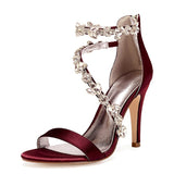 Women's Elegant Satin Crystal High Stiletto - Wine - Bridal Shoes - 42 B - Satin - image 6
