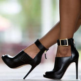 Women's High Buckle Strap Stiletto Sandal - Black - Buckle Strap Stilettos - 46 B - PU Leather - image 13