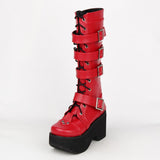 Women's Gothic Punk 4 Strap Platform Boot - Red - PU - Platform Buckle Boots - 12 B - PU Leather - image 11
