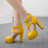 Women's T-Strap High Platform Sandals - Yellow - Platform Shoes - 3 B - PU Leather - image 22