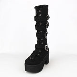 Women's Gothic Punk 4 Strap Platform Boot - Red - PU - Platform Buckle Boots - 12 B - PU Leather - image 7