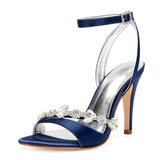 Women's Satin Rhinestones Bridal Stilettos - Navy Blue - Satin Rhinestone Stilettos - 11 B - PU Leather/Satin - image 7