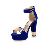 Women's High Block Heel Party Sandals - Blue - High Gladiator Sandals - 14 B - PU Suede Leather - image 39