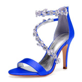 Women's Elegant Satin Crystal High Stiletto - Royal Blue - Bridal Shoes - 42 B - Satin - image 14