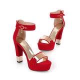 Women's High Block Heel Party Sandals - Black - High Gladiator Sandals - 14 B - PU Suede Leather - image 20