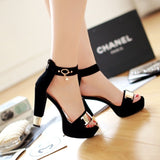 Women's High Block Heel Party Sandals - Black - High Gladiator Sandals - 14 B - PU Suede Leather - image 31