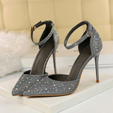 Women's Shiny Rhinestone Designer Heels - Champagne - Shimmer Shoes - 40 B - PU Leather - image 30