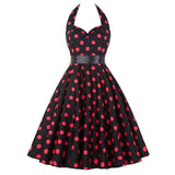 Women's Polka Dot Swing Halter Dress - Black/Red - 564 / Dress - XXL - Polyester - image 13
