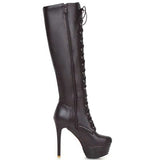 Women's Knee-High Chic High Stiletto Boot - Beige - 1 - Super High Boots - 45 B - PU Leather - image 13