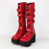 Women's Gothic Punk 4 Strap Platform Boot - Red - PU - Platform Buckle Boots - 12 B - PU Leather - image 10