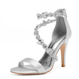 Women's Elegant Satin Crystal High Stiletto - Silver - Bridal Shoes - 42 B - Satin - image 8