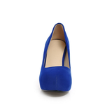Women's Faux Suede High Chunky Heels - Blue - Chunky Heels - 43 B - PU Flock Leather - image 23