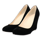 Women's High Heeled Flock Wedge Pumps - Blue - Women High Heels - 42 B - PU Flock Leather - image 7