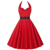 Women's Polka Dot Swing Halter Dress - Red/Black/White - 563 / Dress - XXL - Polyester - image 22