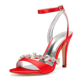 Women's Satin Rhinestones Bridal Stilettos - Red - Satin Rhinestone Stilettos - 11 B - PU Leather/Satin - image 3