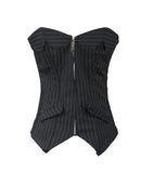 Women's Black Pin Striped Zip Up Corset - Black - 1 - 5802 - Zip Up Front - 6XL - Polyester - image 3