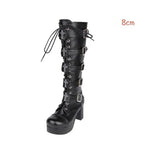 Women's Punk Cross and Buckle Strap Boot - Black - 1 / 8cm PU / Matte Boots - 44 B - PU Leather - image 6