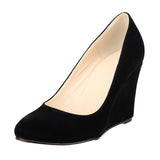 Women's High Heeled Flock Wedge Pumps - Black - Women High Heels - 42 B - PU Flock Leather - image 10